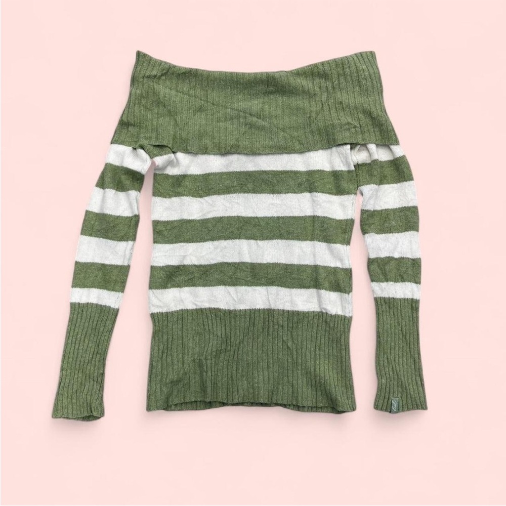 Garage Green and White Striped Off the Shoulder Top